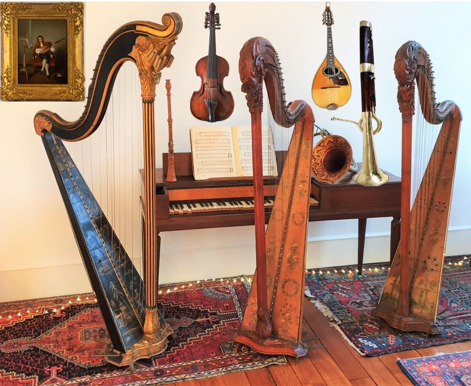Un Salon De Musique Harpe Piano  Erard Cor Halari Mandoline Embergher  18eme, 19eme
