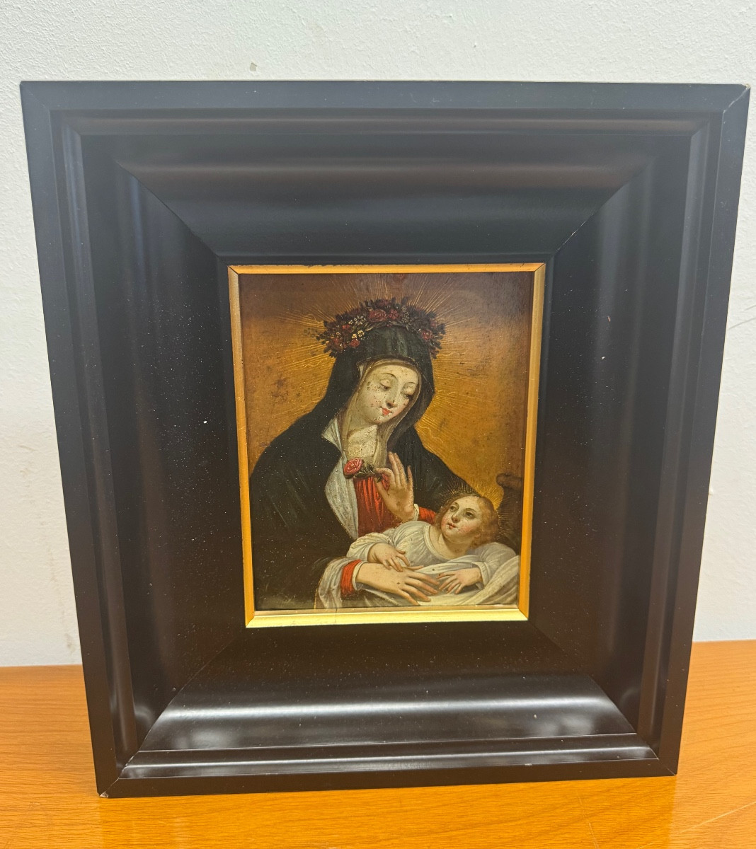 Tableau ancien  Vierge à l’Enfant, huile sur cuivre (XVIIe – XVIIIe siècle)