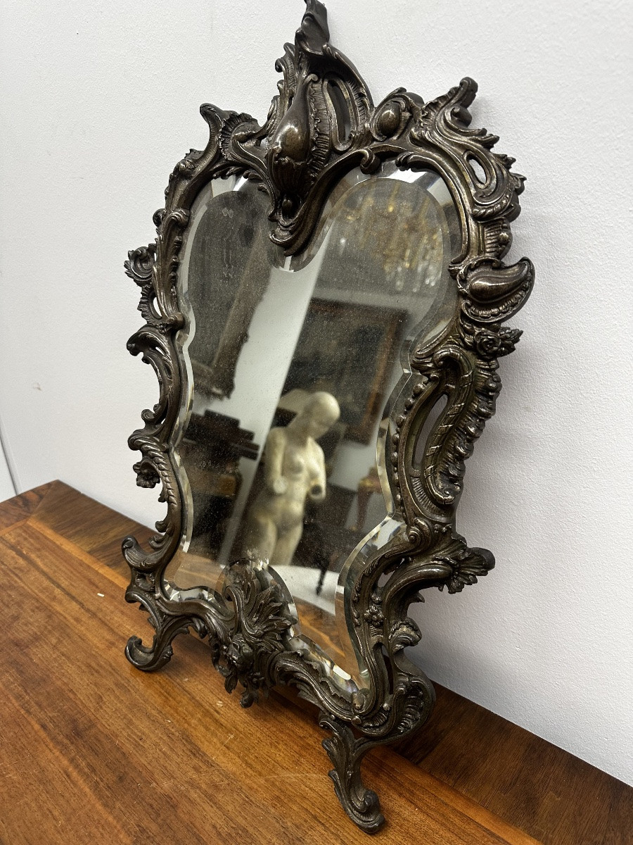 Rocaille Mirror In Chiseled Bronze – Louis XV Style – Late 19th Century-photo-3