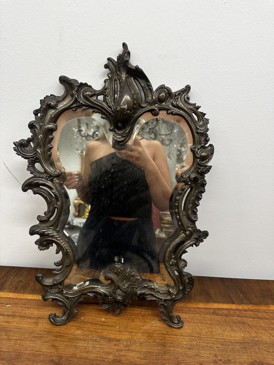 Rocaille Mirror In Chiseled Bronze – Louis XV Style – Late 19th Century-photo-4