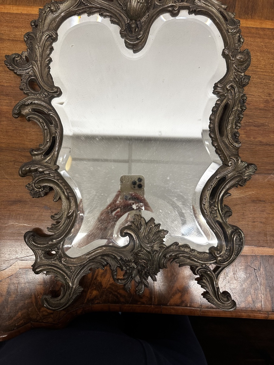 Rocaille Mirror In Chiseled Bronze – Louis XV Style – Late 19th Century-photo-3