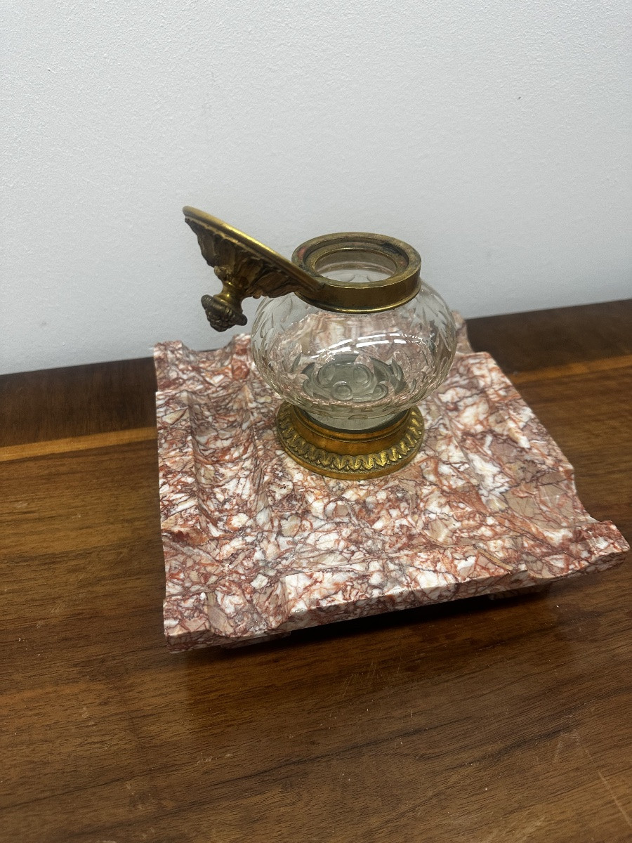 Gilt Bronze And Cut Crystal Inkwell On A Marble Base – Louis XVI Style – 19th Century-photo-2