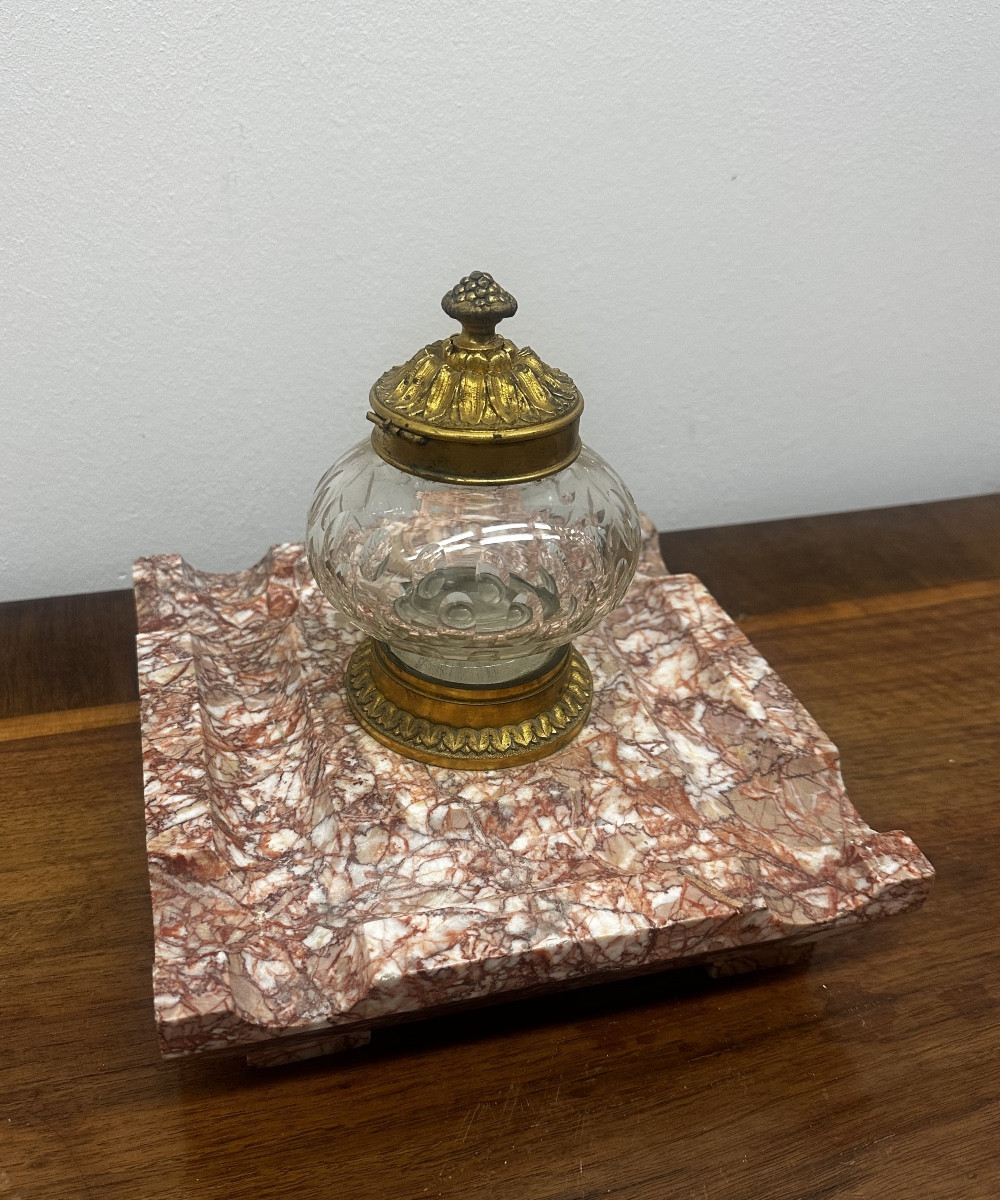 Gilt Bronze And Cut Crystal Inkwell On A Marble Base – Louis XVI Style – 19th Century