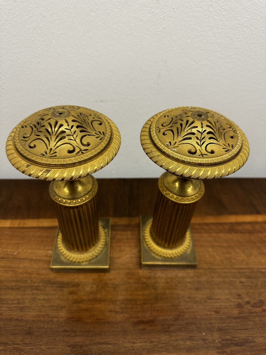 Pair Of Gilt Bronze Incense Burners – Empire Style – Early 19th Century-photo-2