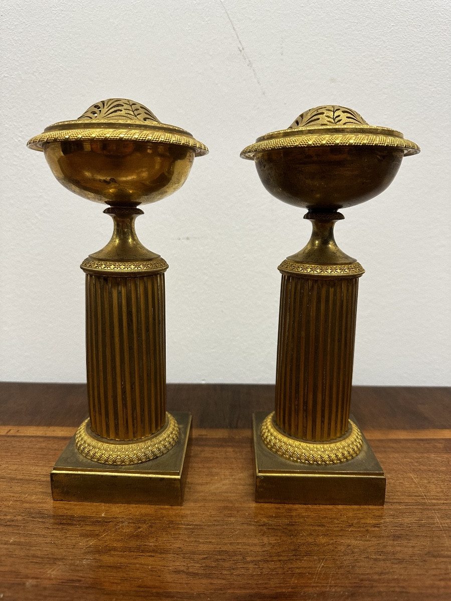 Pair Of Gilt Bronze Incense Burners – Empire Style – Early 19th Century