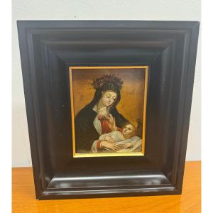 Tableau ancien  Vierge à l’Enfant, huile sur cuivre (XVIIe – XVIIIe siècle)