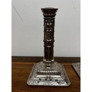 Pair Of Neo-renaissance Silver-plated Candelabras – 19th Century