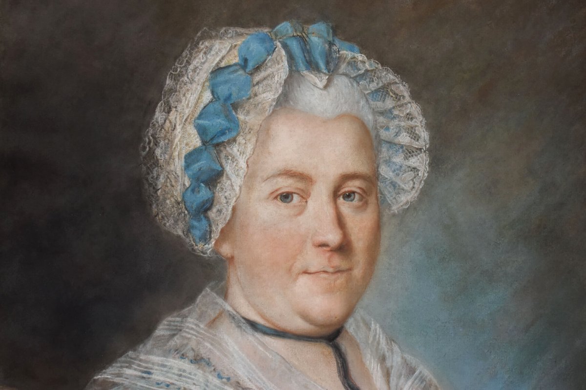 French School 18th Century - Portrait Of A Quebec Woman-photo-2