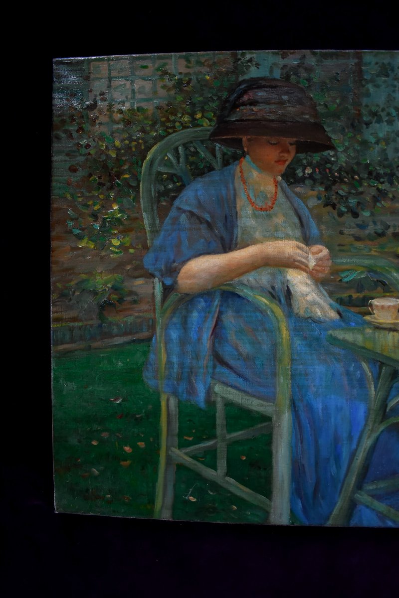 Petit-déjeuner au jardin – D'après Frieseke, École française-photo-3