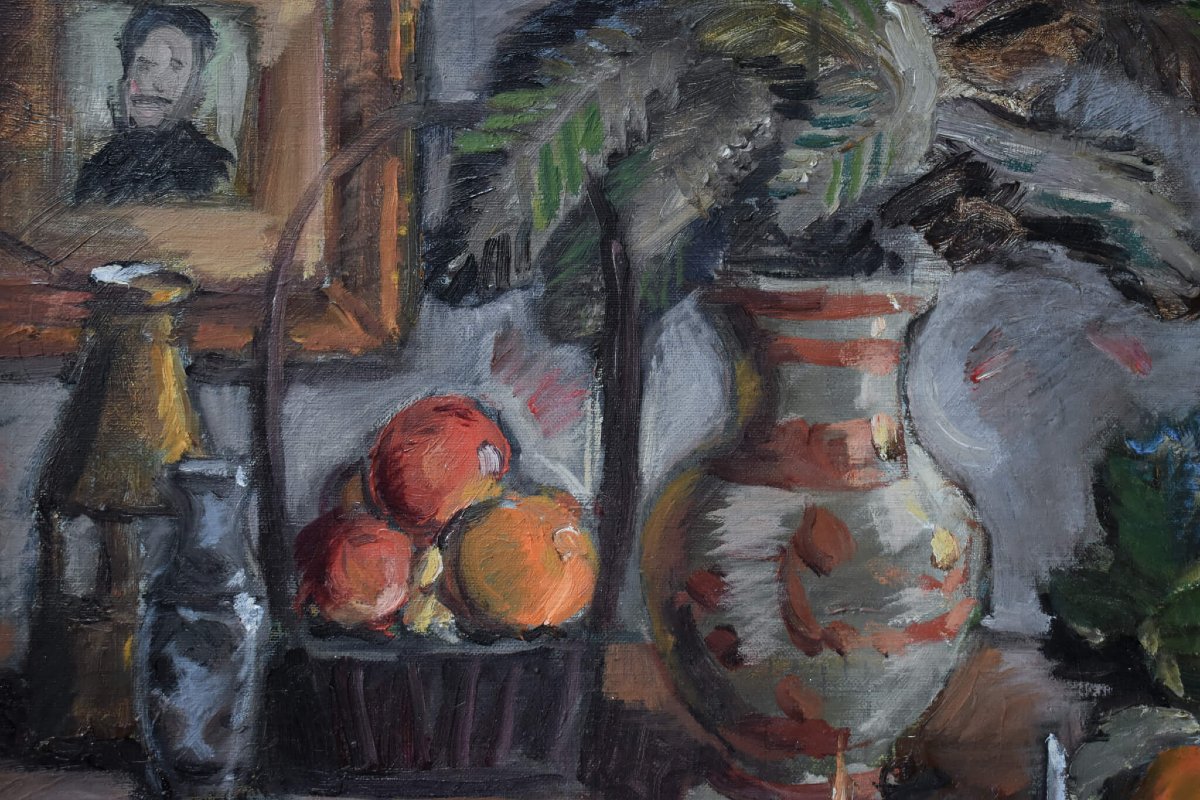 Spiros Xenos - Still Life With Fruits Books And Pottery-photo-2