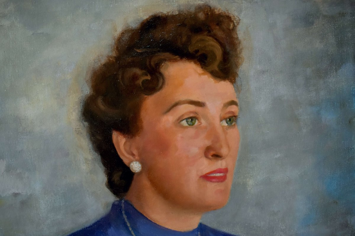 Conrad Pfau 1944 Oil Portrait - Woman In Blue-photo-4