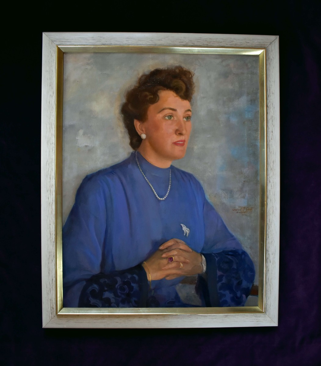 Conrad Pfau 1944 Oil Portrait - Woman In Blue-photo-2