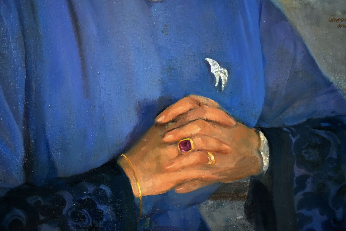 Conrad Pfau 1944 Oil Portrait - Woman In Blue-photo-2