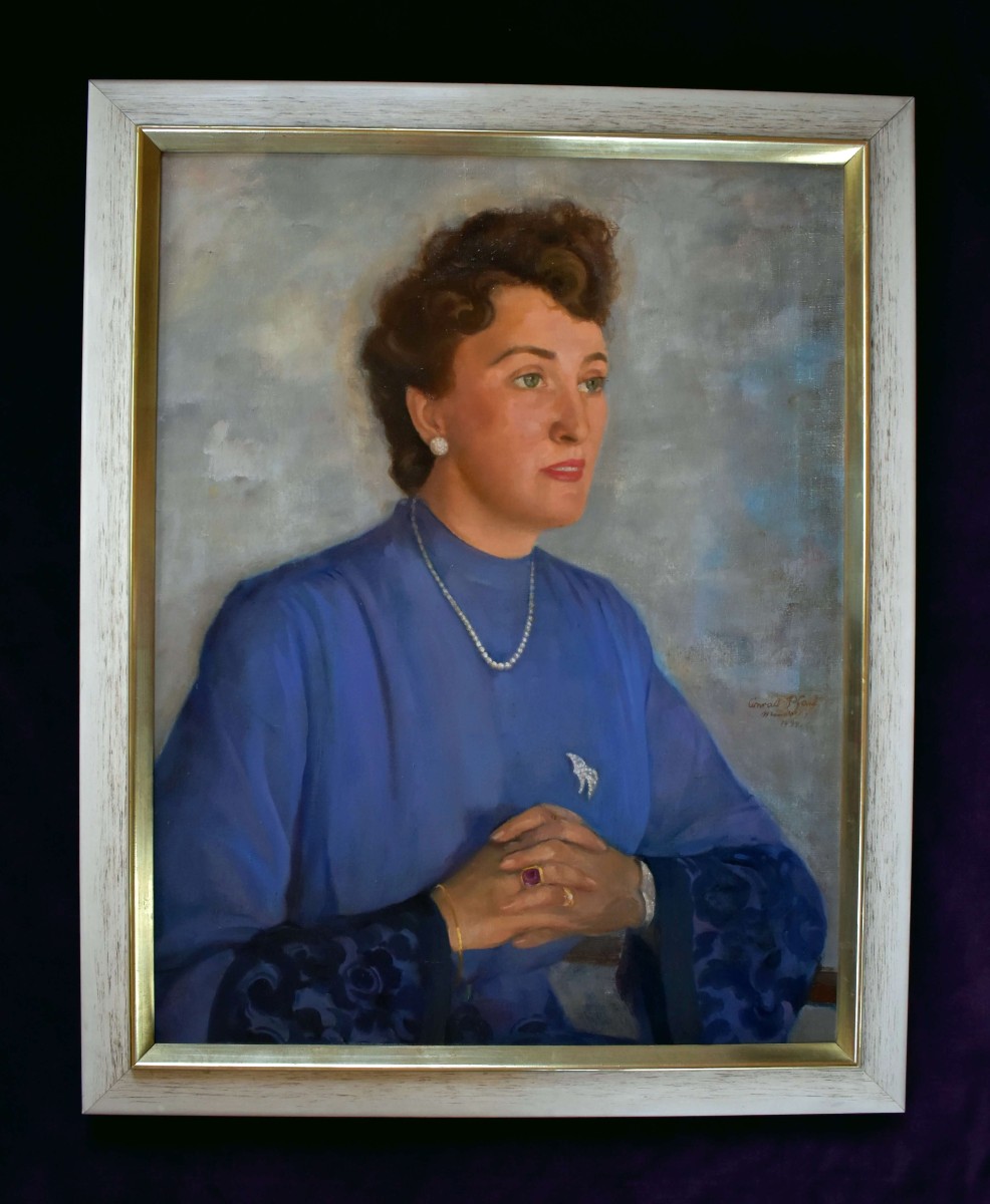 Conrad Pfau 1944 Oil Portrait - Woman In Blue