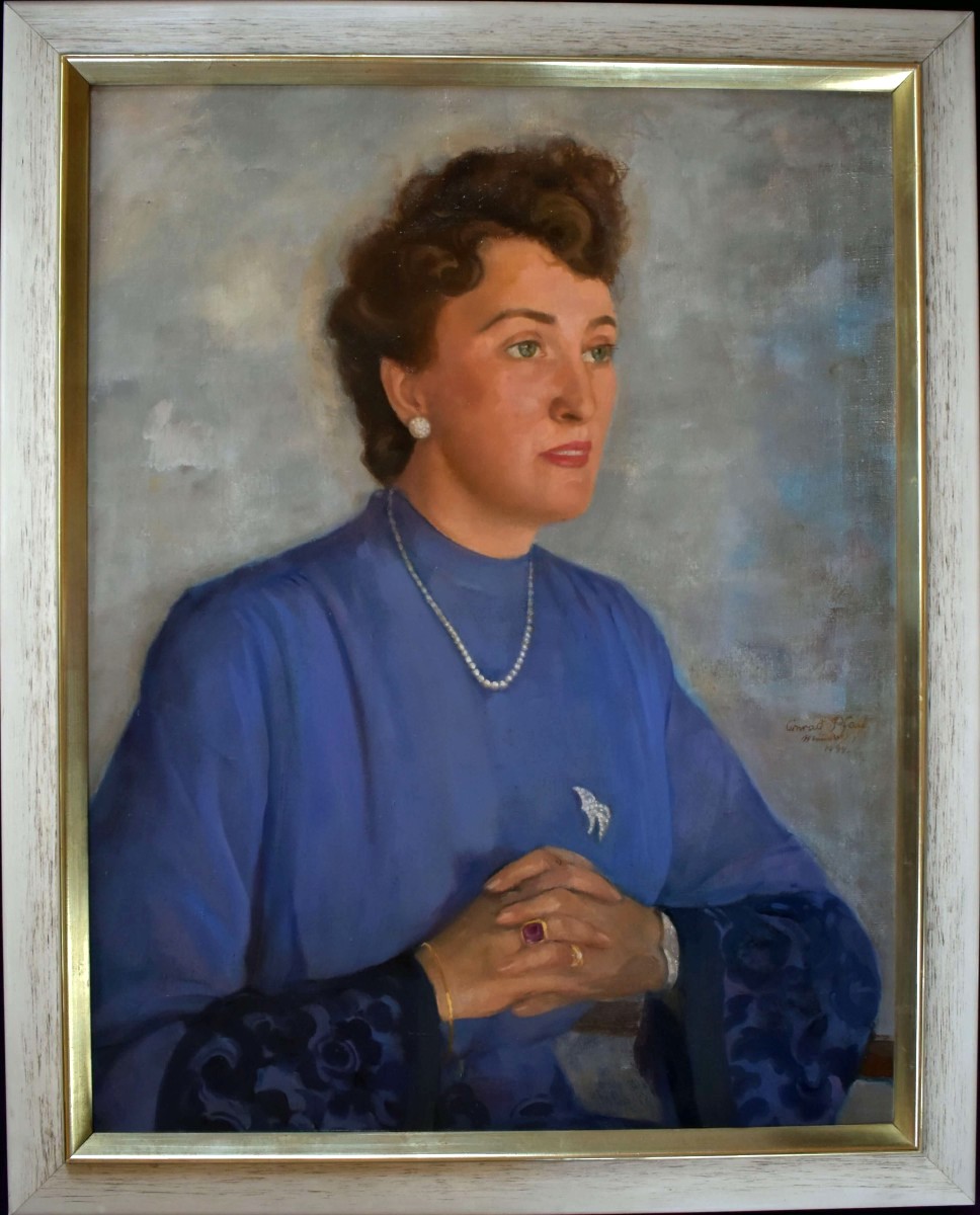 Conrad Pfau 1944 Oil Portrait - Woman In Blue
