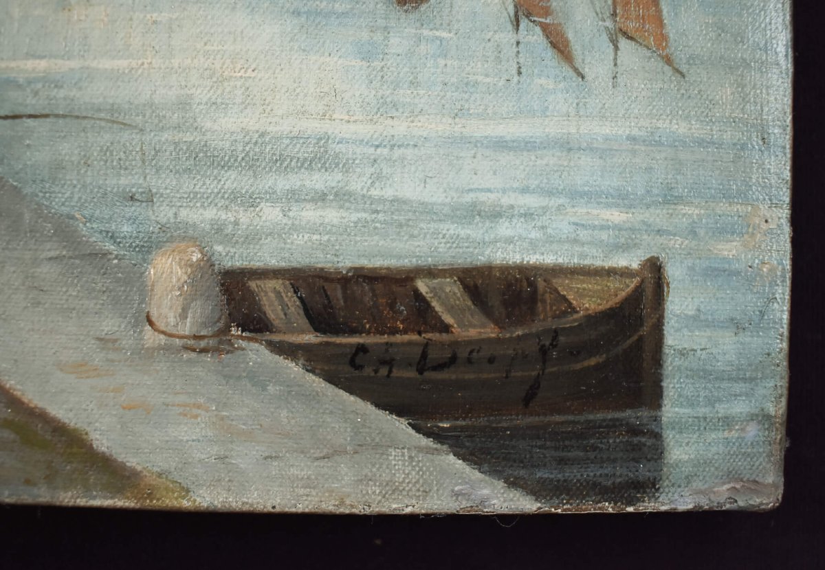 École française du XIXe siècle, village au bord d'une rivière-photo-5