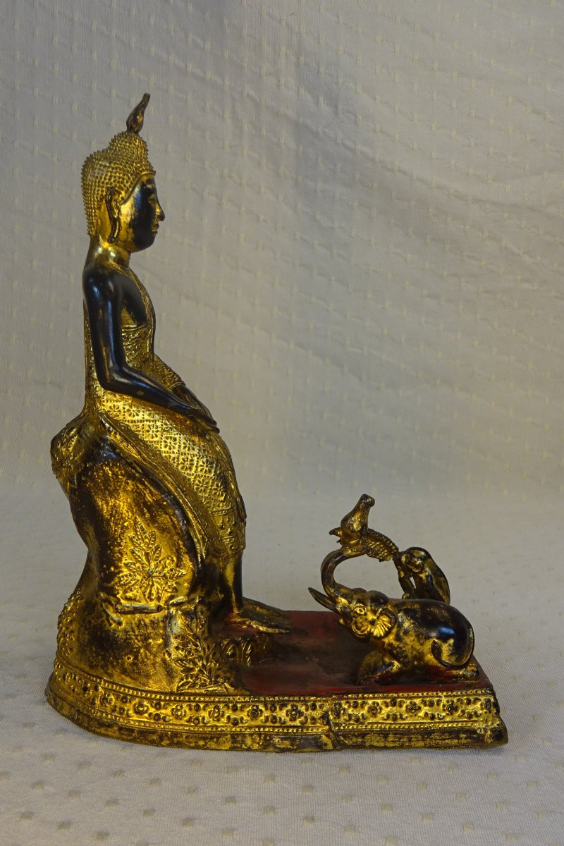 Bouddha Thaïlandais Antique Du XIXe Siècle En Bronze Doré De Style Rattanakosin-photo-3