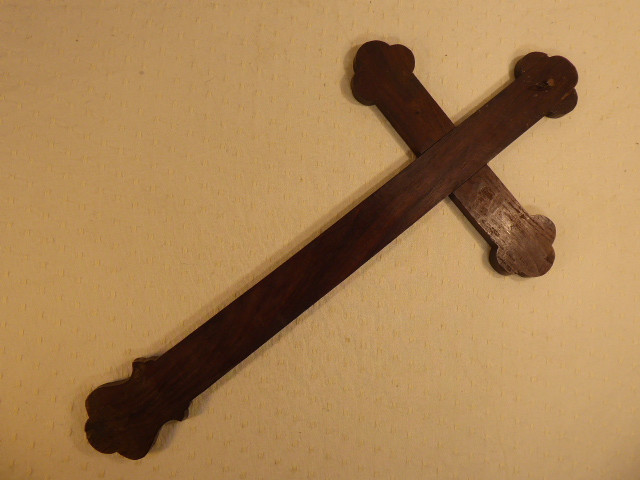  Croix Jésuite Chinoise  Du XIXe Siècle, En Bois De Rose Et Nacre Gravee-photo-2