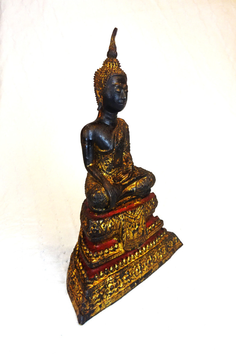Thai Marvijaya Buddha In Gilded Bronze, Rattanakosin Period, 19th Century-photo-3