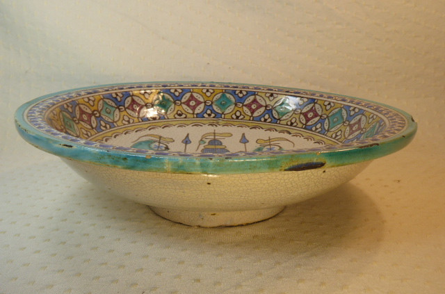 Rare Moroccan Plate With Boat, Fes, 19th Century-photo-2
