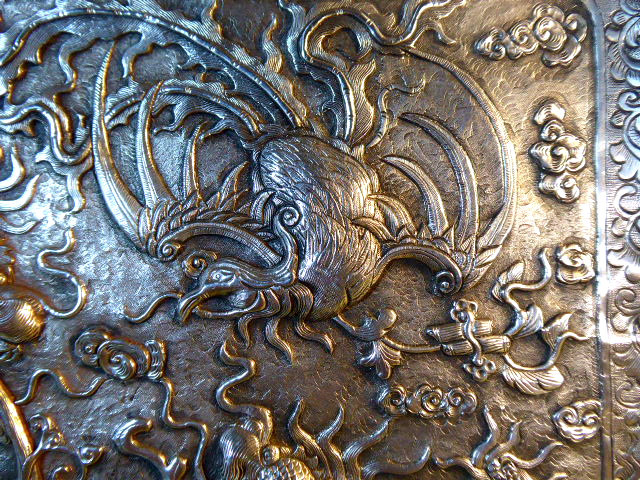Chinese Repoussé Silver Tray From The 19th Century, Decorated With The Four Guardians.-photo-4