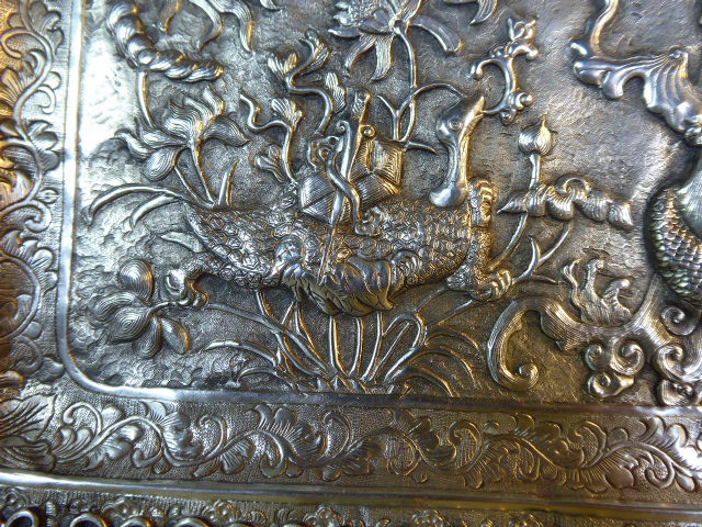 Chinese Repoussé Silver Tray From The 19th Century, Decorated With The Four Guardians.-photo-3