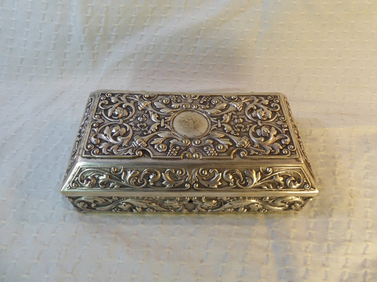 Coffret à bijoux français du XIXe siècle en métal argenté, orné de dragons zoomorphes.-photo-4