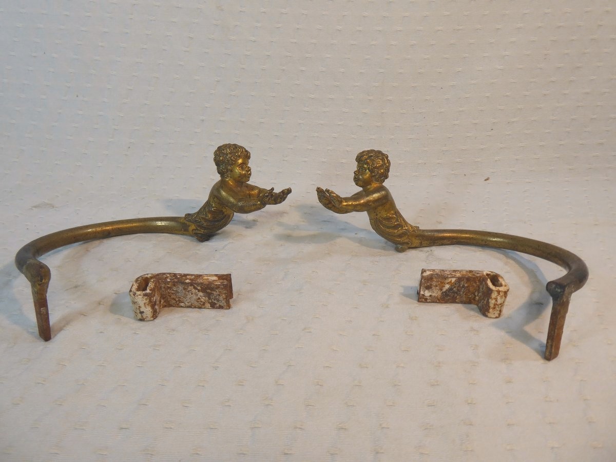 Pair Of Gilded Bronze Curtain Tiebacks Decorated With Putti