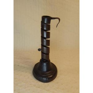 Wrought Iron And Wood Cellar Rat/candlestick - 18th/19th Century 