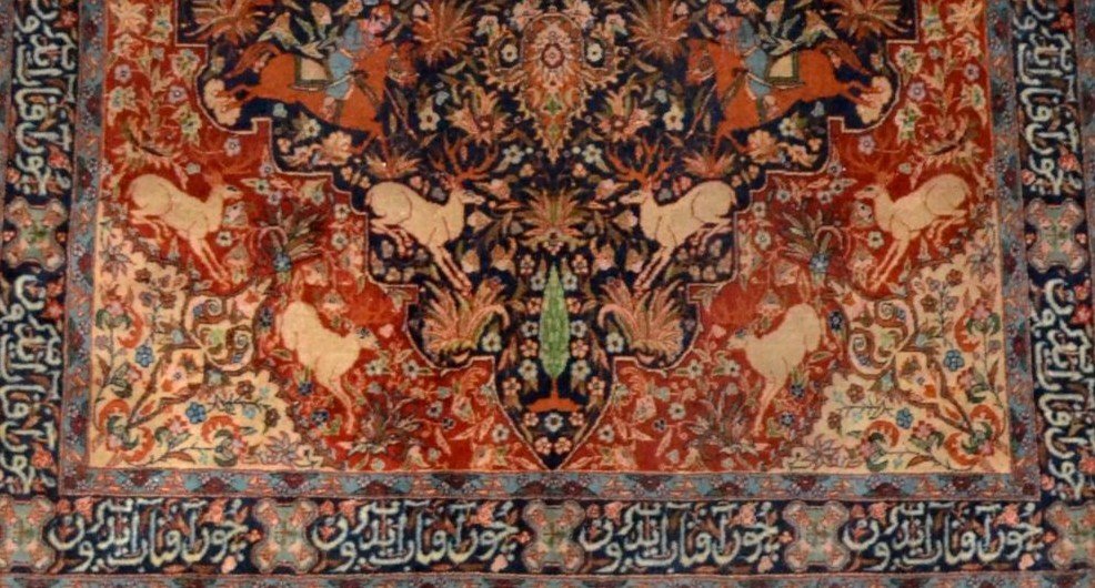 Tapis de chasse Tabriz, Indo-persan, 138 x 220 cm, laine nouée main vers 1960-1970, superbe-photo-5