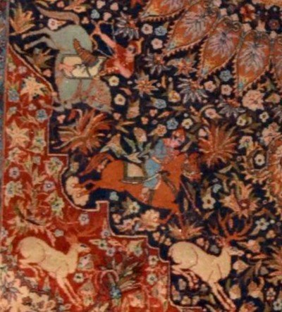 Tapis de chasse Tabriz, Indo-persan, 138 x 220 cm, laine nouée main vers 1960-1970, superbe-photo-6