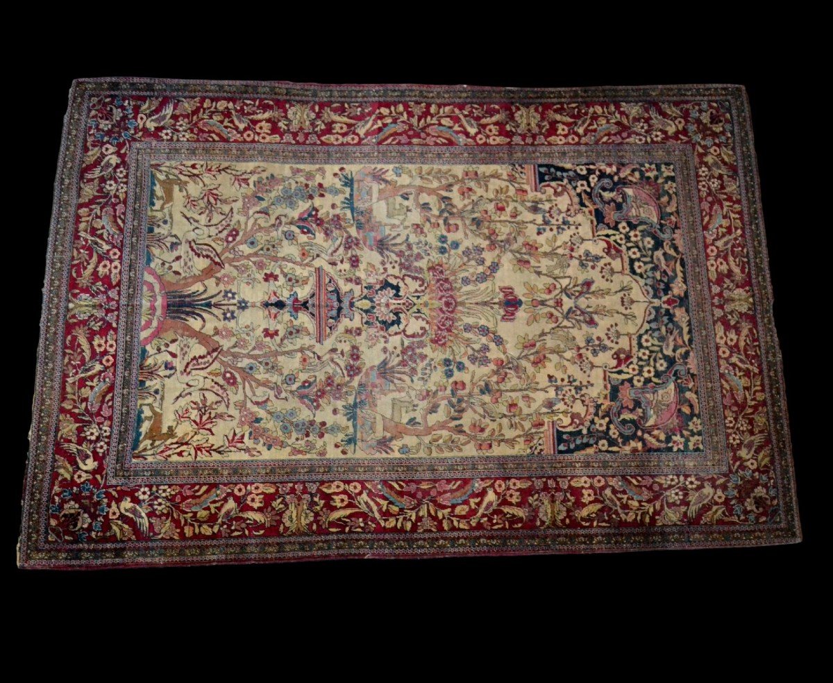 Tapis Ispahan ancien de forme prière, 137 x 207 cm, laine nouée main Perse (iran) fin du XIXème-photo-2