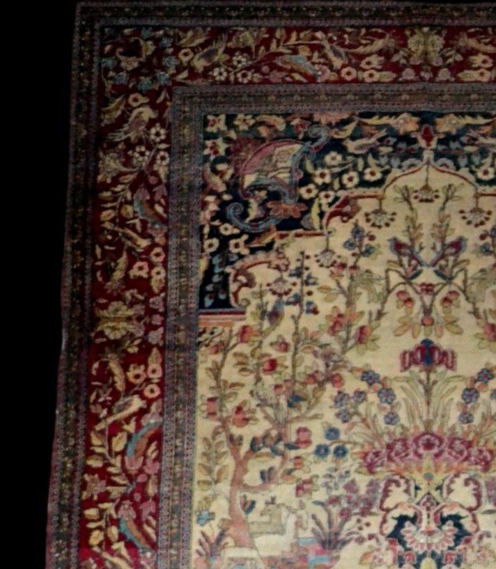 Tapis Ispahan ancien de forme prière, 137 x 207 cm, laine nouée main Perse (iran) fin du XIXème-photo-3
