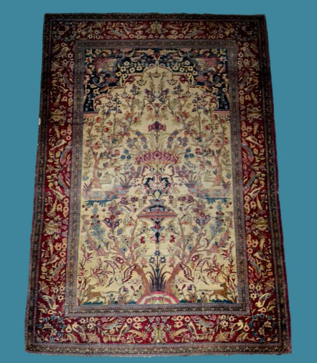 Tapis Ispahan ancien de forme prière, 137 x 207 cm, laine nouée main Perse (iran) fin du XIXème-photo-8