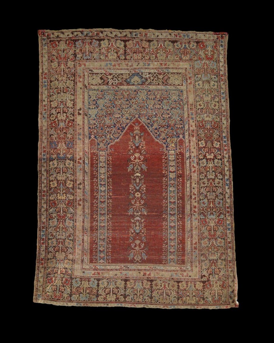 Tapis Avanos de prière ancien, Cappadoce, 127 x 187 cm, laine sur laine nouée main vers 1900-photo-8