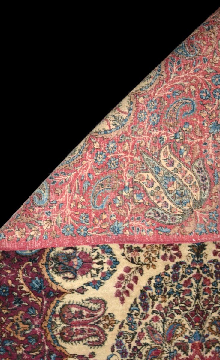 Tapis Persan Kirman, 117 x 210 cm en laine kork nouée main, Iran, botehs et médaillon vers1970-photo-6