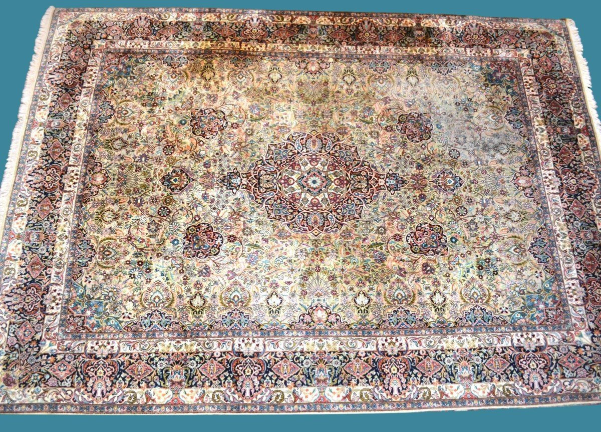 Tapis soie du Cachemire, 236 cm x 330 cm, soie nouée main vers 1970, Cachemire, nord de l'Inde-photo-5