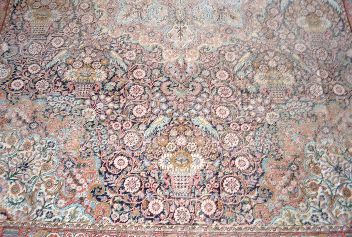 Tapis en soie du Cachemire, 250 x 336 cm, soie nouée main vers 1970, Cachemire, Inde-photo-4