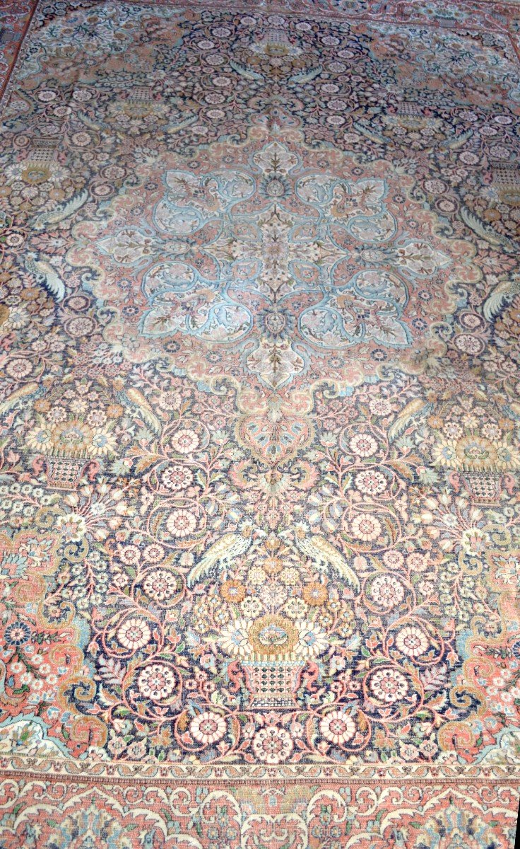 Tapis en soie du Cachemire, 250 x 336 cm, soie nouée main vers 1970, Cachemire, Inde-photo-1