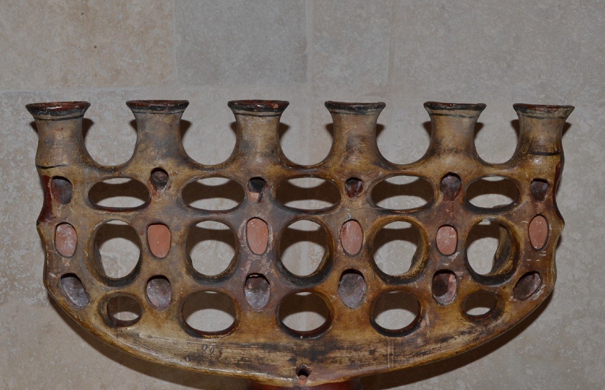 Importante paire de lampes de mariage, terre cuite peinte, Kabylie, Algérie, 1900 - 1930, musée-photo-1