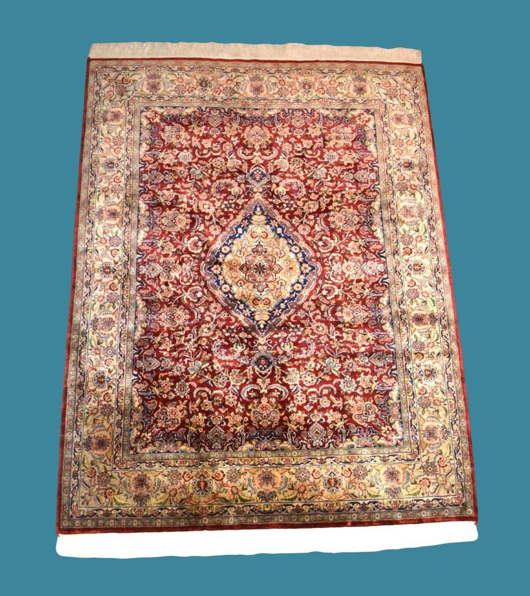 Indo-persian Tabriz Rug, 175 Cm X 230 Cm, Finely Hand-knotted Wool Circa 1980, Perfect Condition-photo-8