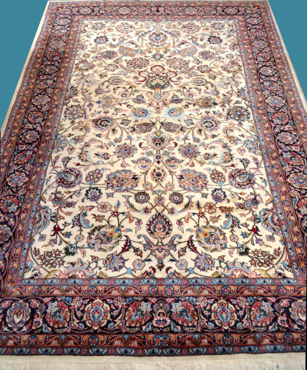 Tapis Sarough, 200 cm x 303 cm, laine kork nouée main en Iran vers 1980 en état impeccable-photo-6