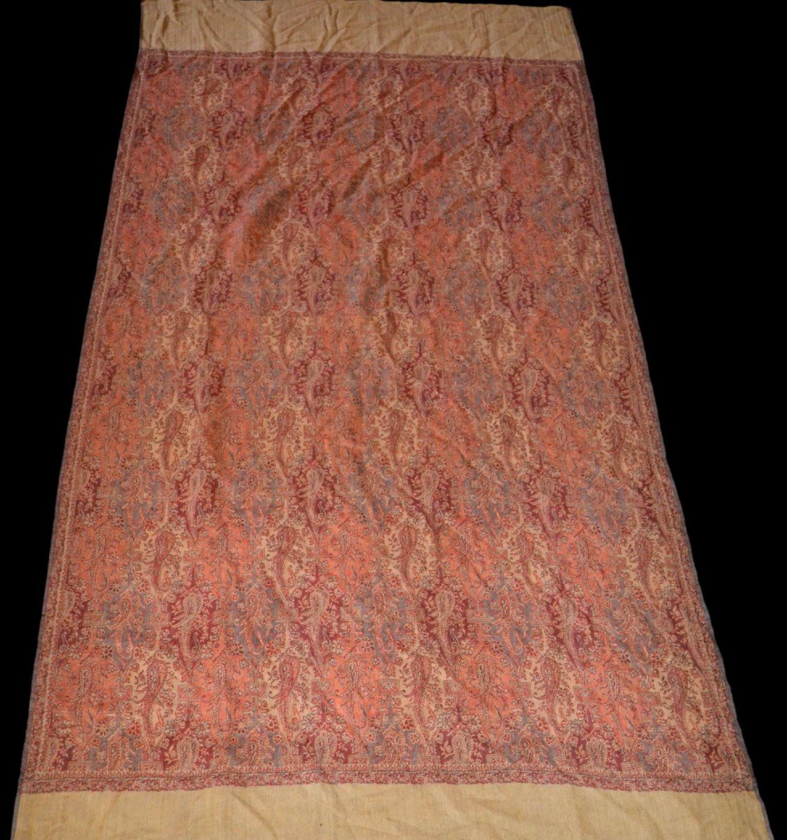 Grand châle en cachemire, 100 x 200 cm, origine Cachemire, décor de Botehs, parfait état