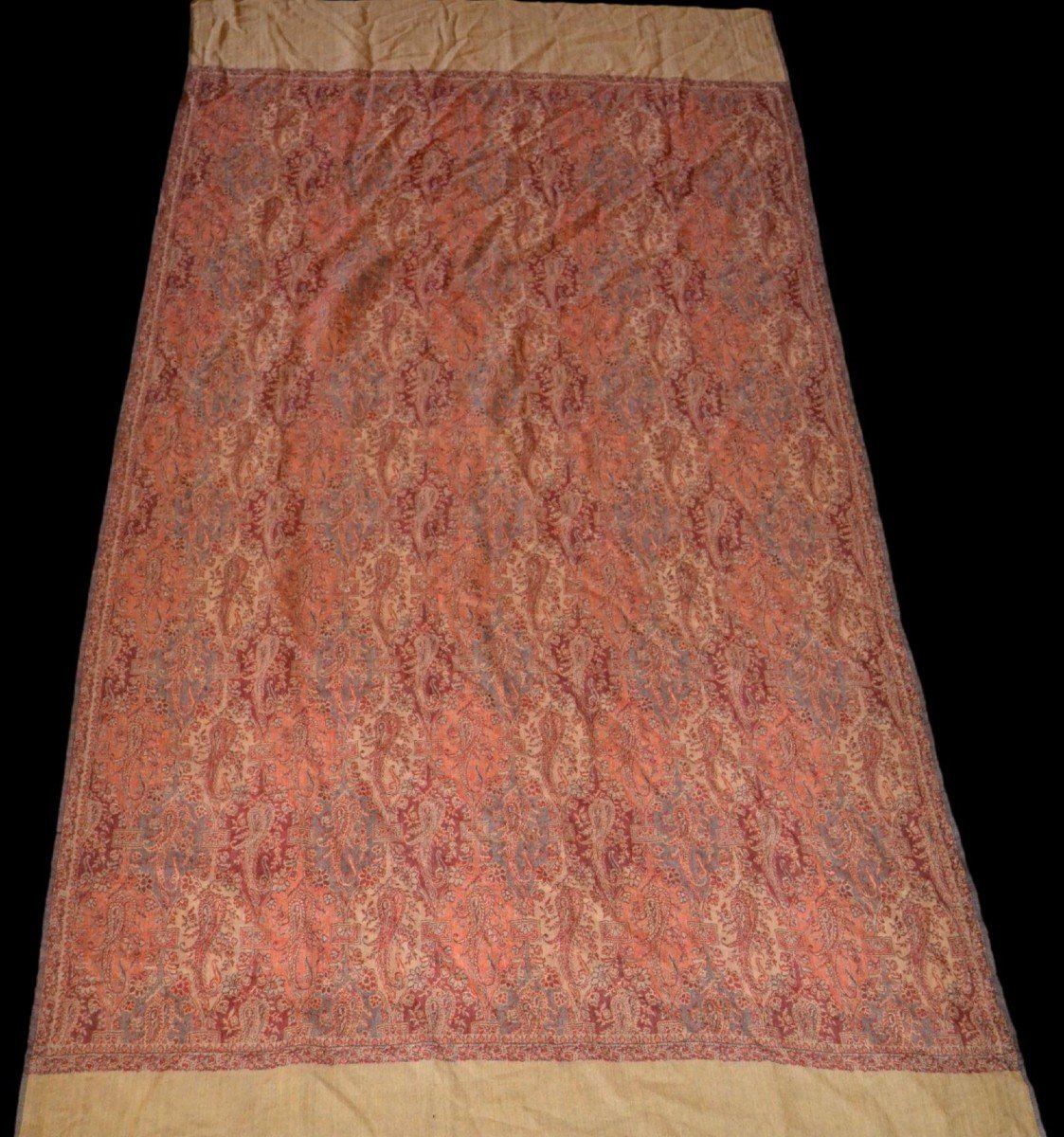 Grand châle en cachemire, 100 x 200 cm, origine Cachemire, décor de Botehs, parfait état