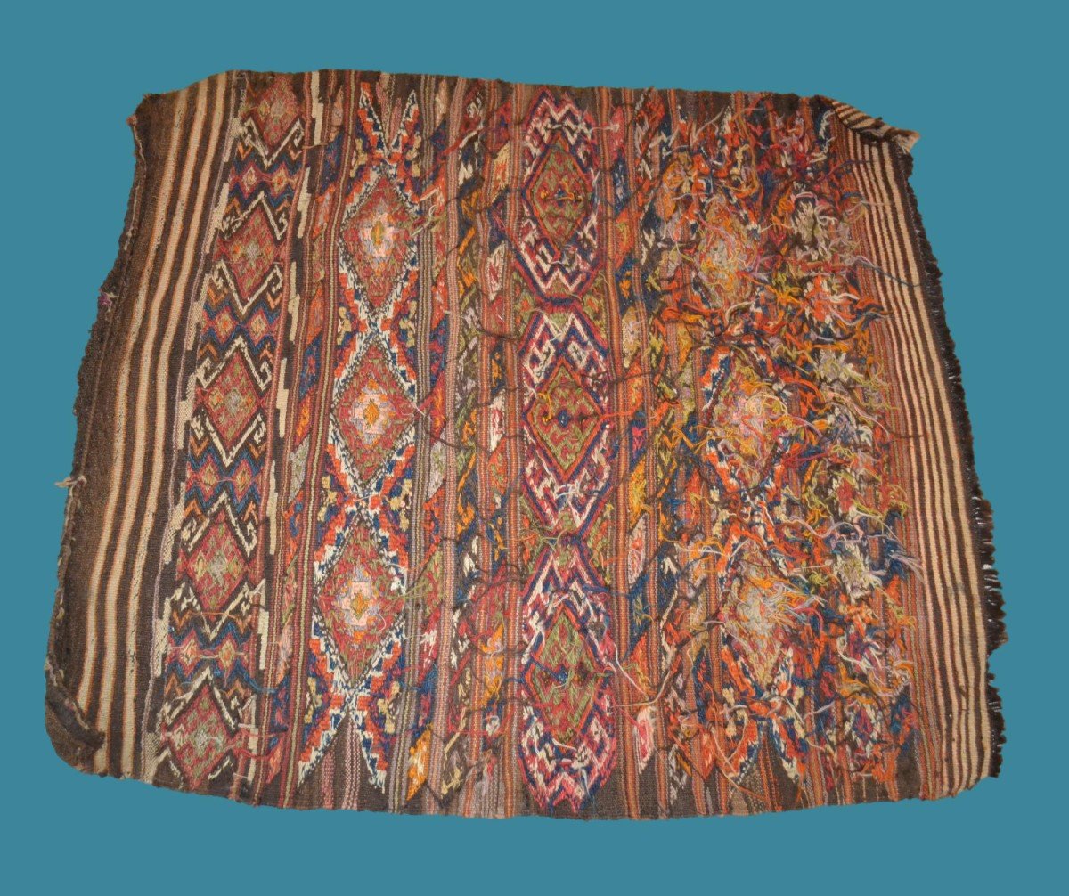 Mafrash en kilim Shahsavan Moghan, 97 x 112 cm, laine sur laine tissée main façon soumak XIXème-photo-7