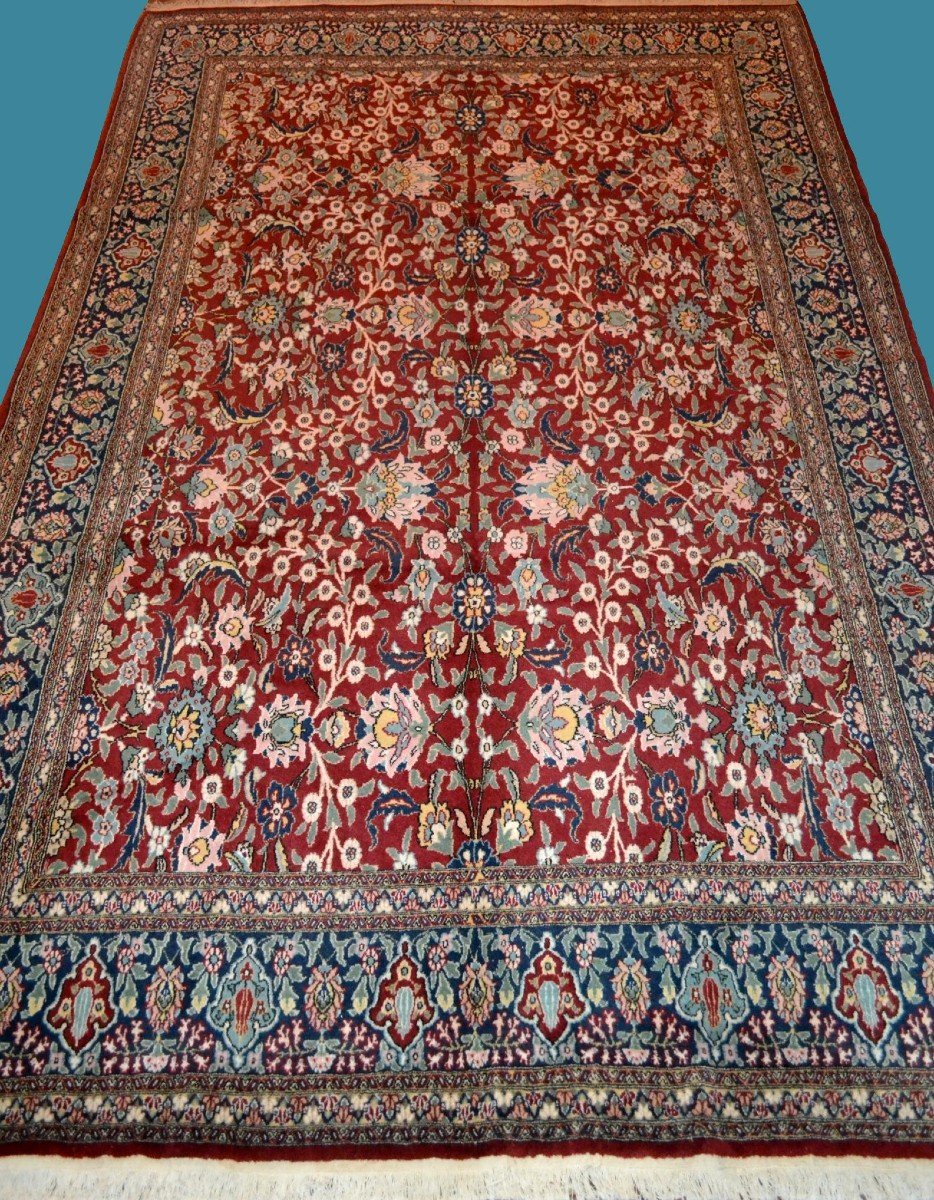 Tapis Sarouk, 214 cm x 350 cm, laine kork nouée main en Iran, vers 1980 en parfait état-photo-6
