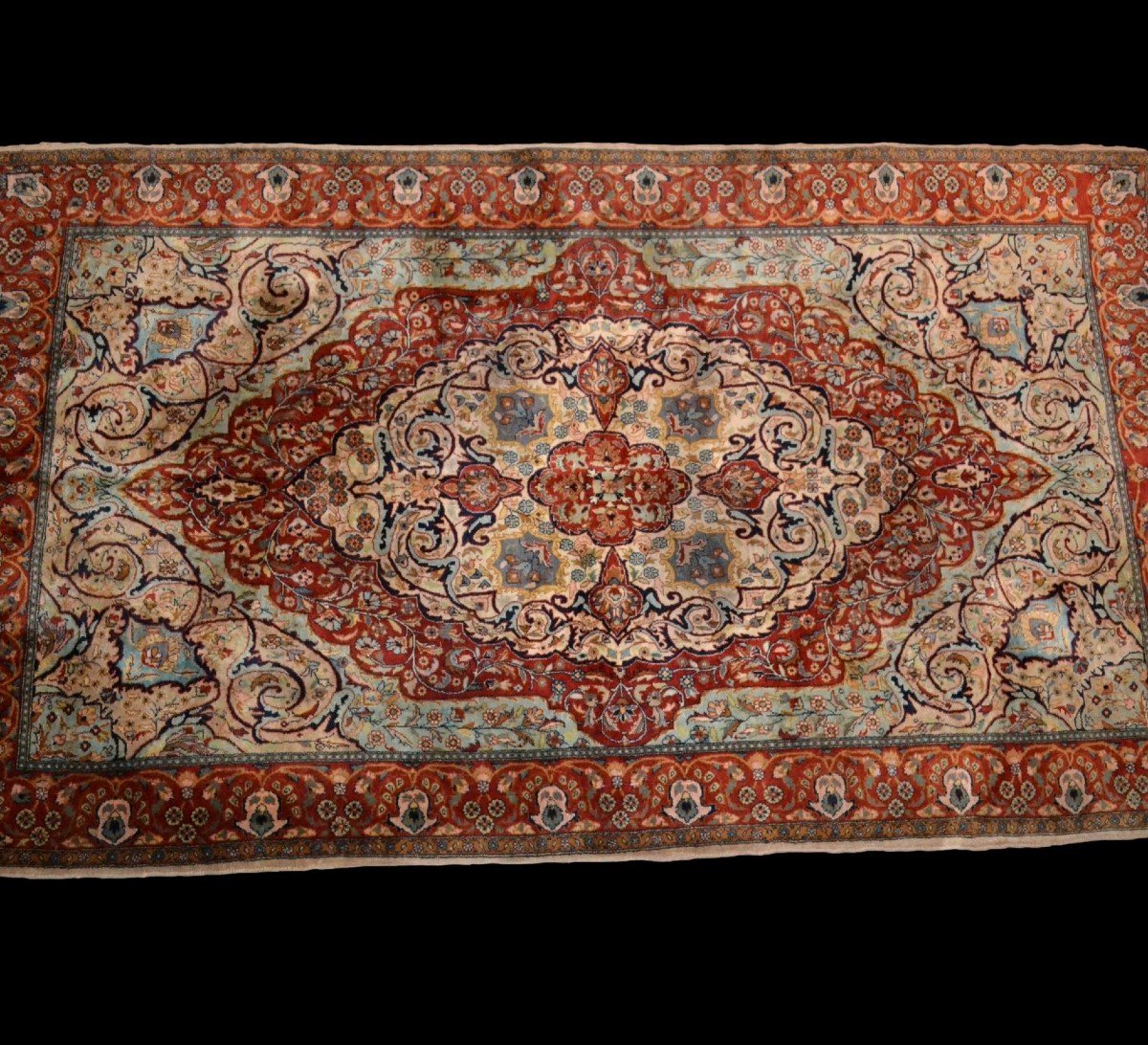 Ghoum Rug, Beautiful Indo-persian, 139 Cm X 239 Cm, Hand-knotted Fine Wool, Circa 1970, Very Good Condition-photo-2