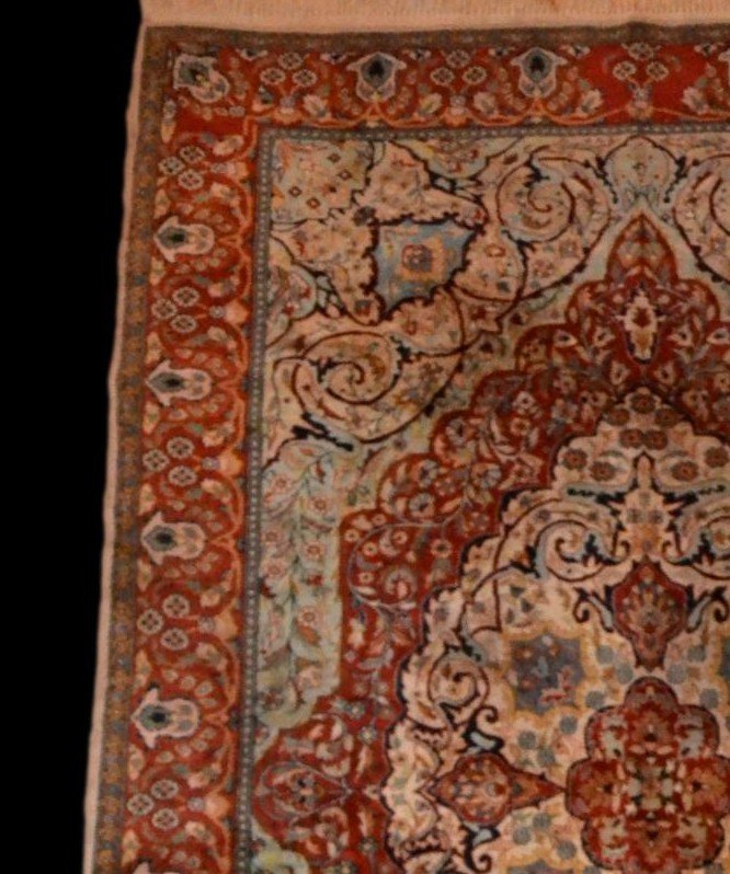 Ghoum Rug, Beautiful Indo-persian, 139 Cm X 239 Cm, Hand-knotted Fine Wool, Circa 1970, Very Good Condition-photo-3