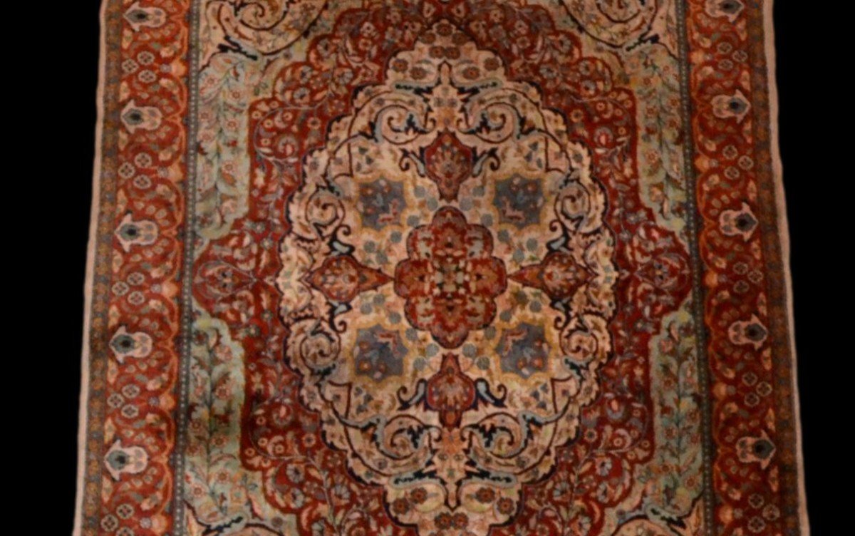 Ghoum Rug, Beautiful Indo-persian, 139 Cm X 239 Cm, Hand-knotted Fine Wool, Circa 1970, Very Good Condition-photo-1