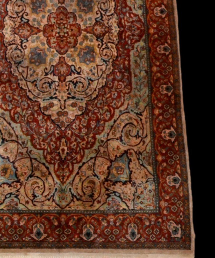 Ghoum Rug, Beautiful Indo-persian, 139 Cm X 239 Cm, Hand-knotted Fine Wool, Circa 1970, Very Good Condition-photo-3